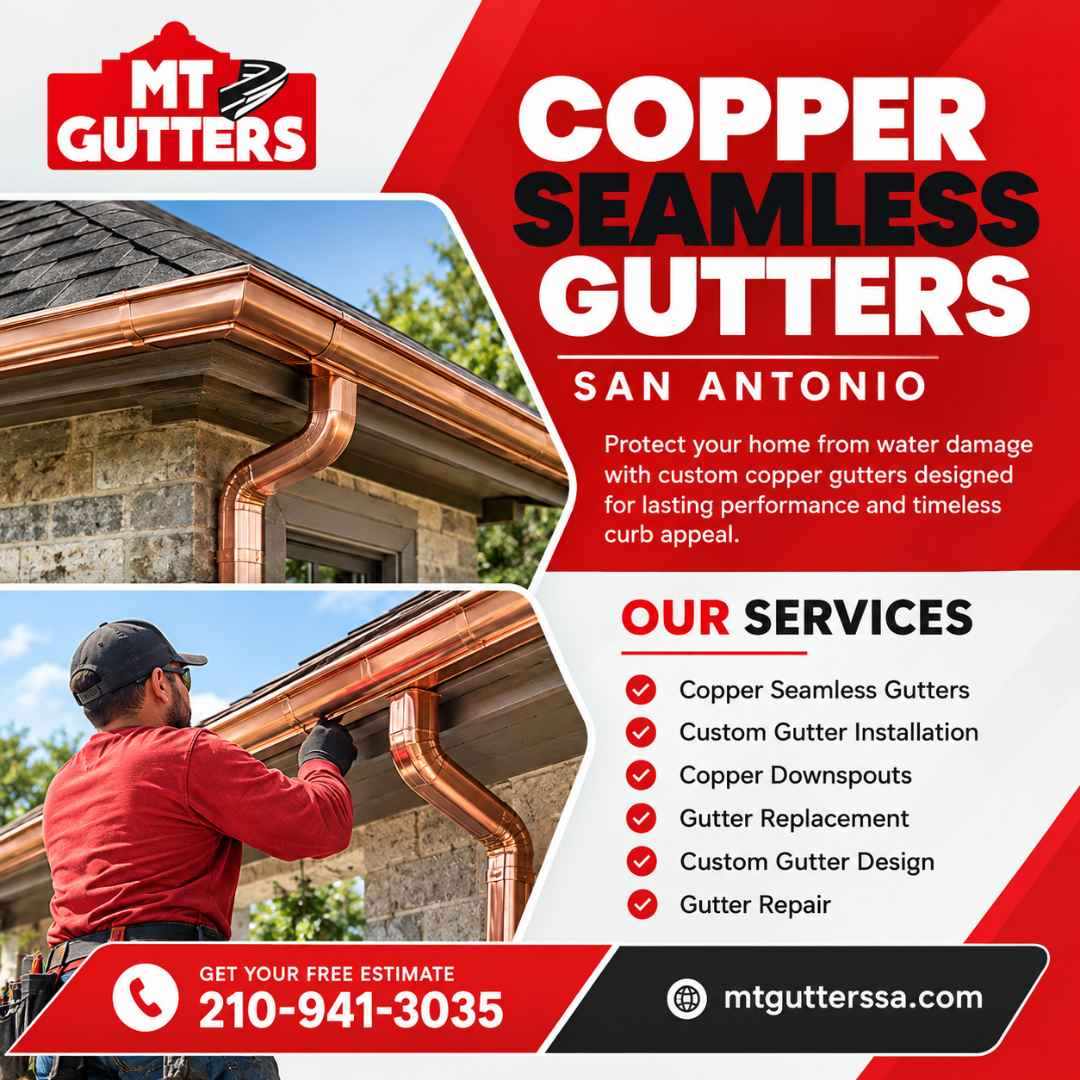 Copper Seamless Gutters in San Antonio