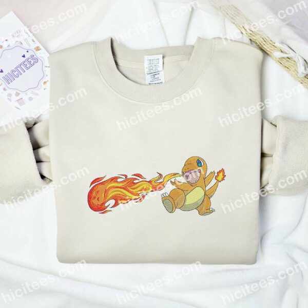 Charmander Fire Pokemon Anime Embroidered Shirt