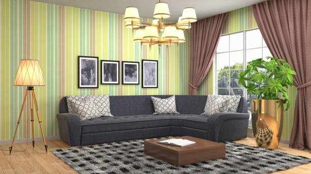 Interior living room. 3d illustration Interior living room. 3d illustration Corner Sofas with Dual Lounge stock pictures, royalty-free photos & images