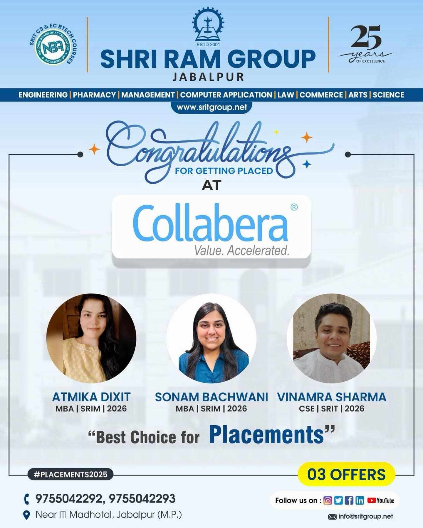 Congratulations to SRIT Jabalpur Students for their Placements at Collabera Digital
