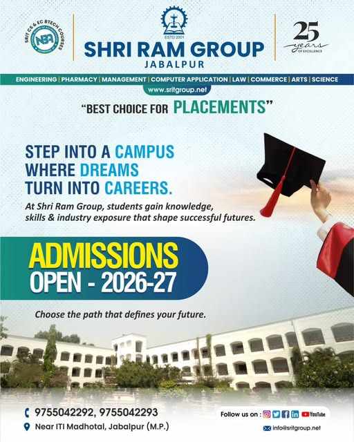 Admission Open at Shri Ram Group Jabalpur for 2026-27-Gateway to Your Bright Future
