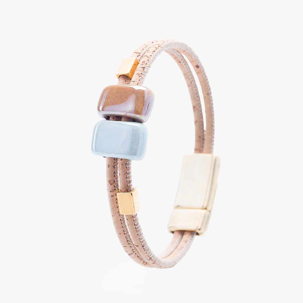 Natural Cork Bracelet with Ceramic & Gold Beads Style