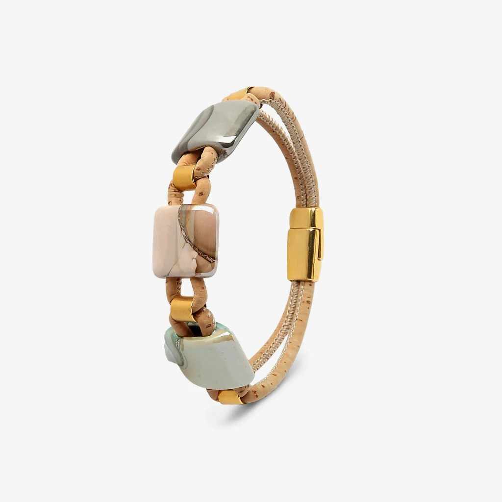 Elegant Cork Bracelet with Ceramic & Gold Bead Design
