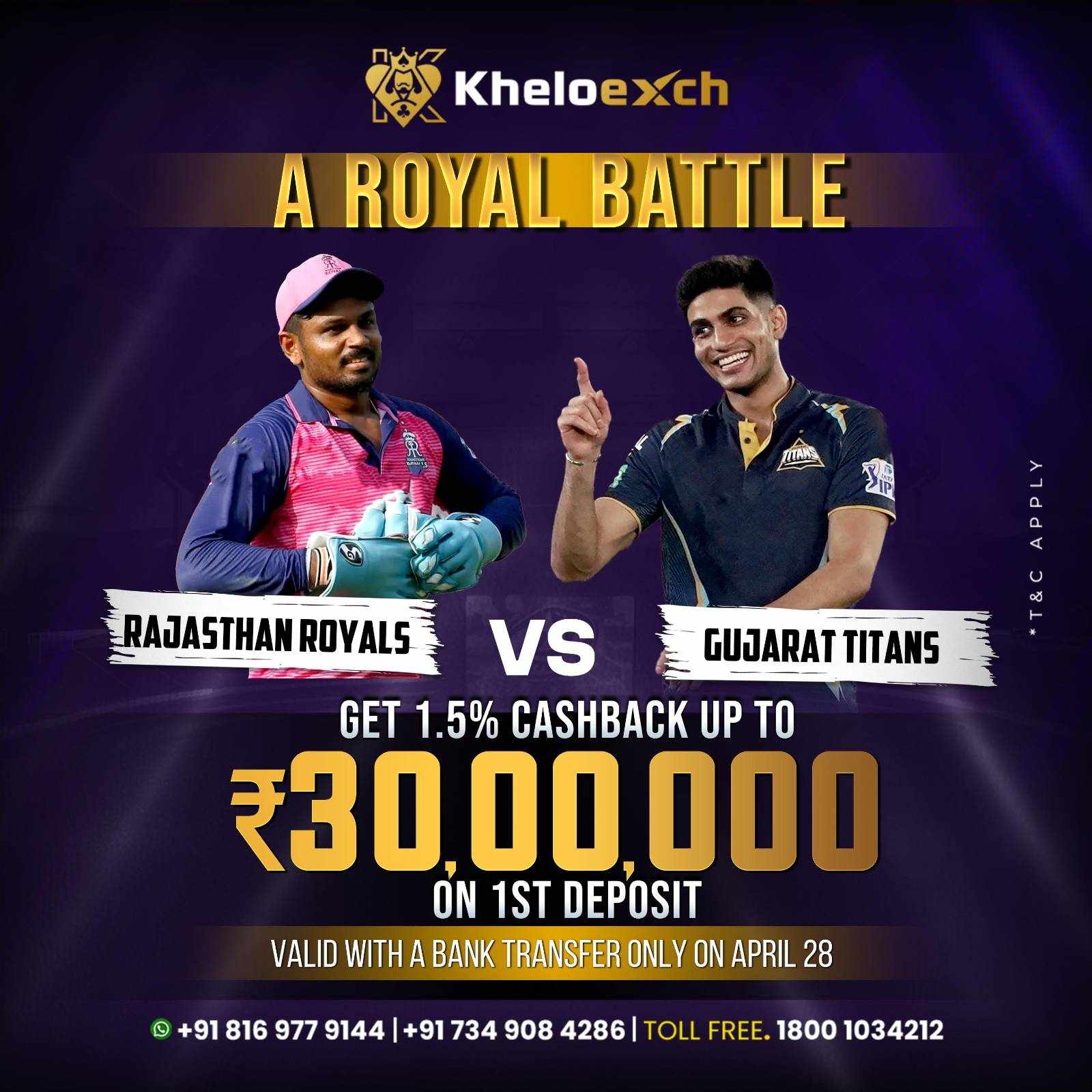 A Royal Battle: Rajasthan Royals vs Gujarat Titans – Special Offers Only on Kheloexch!