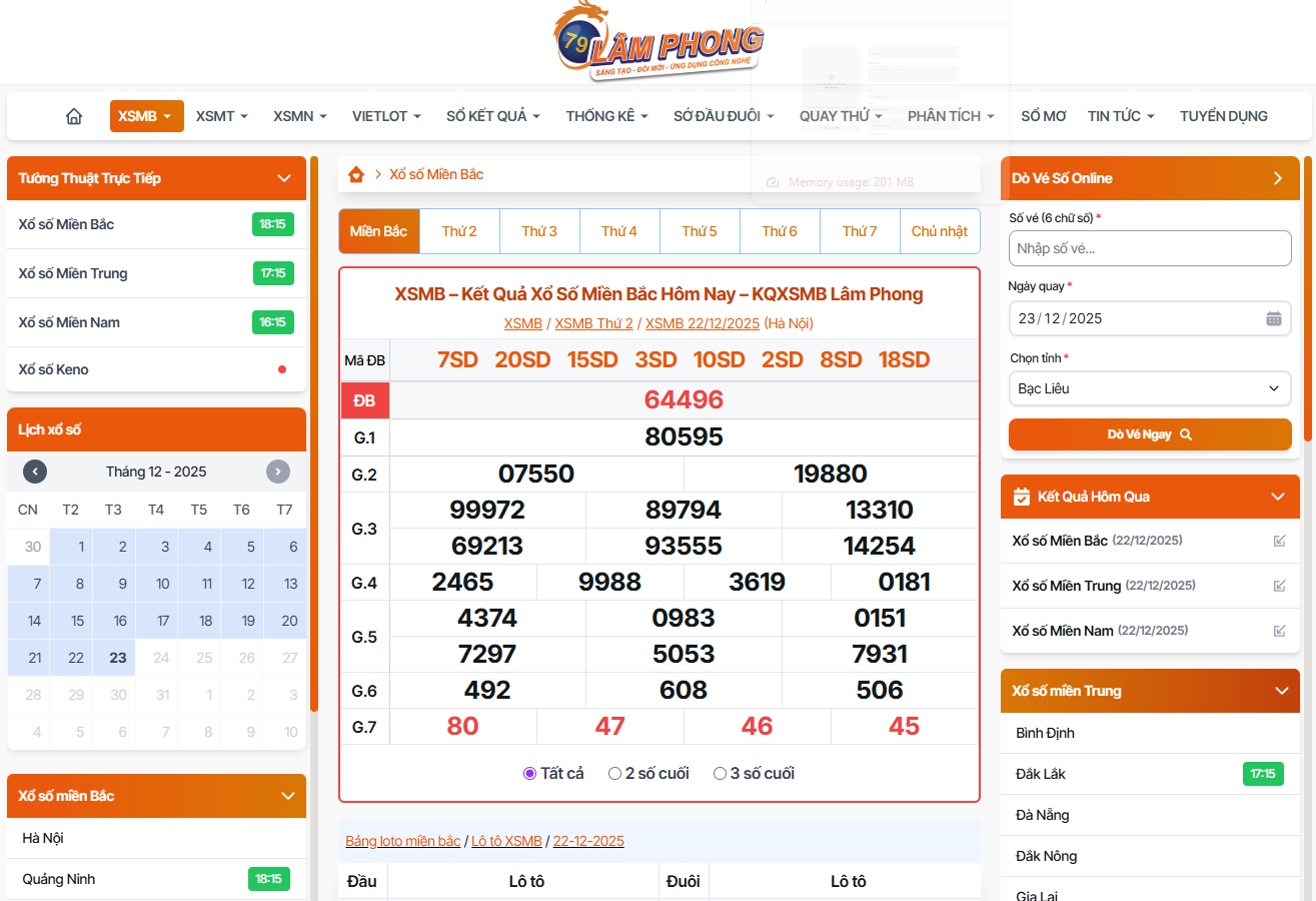 Trải nghiệm tra cứu xổ số miền Bắc trên Xổ số Lâm Phong