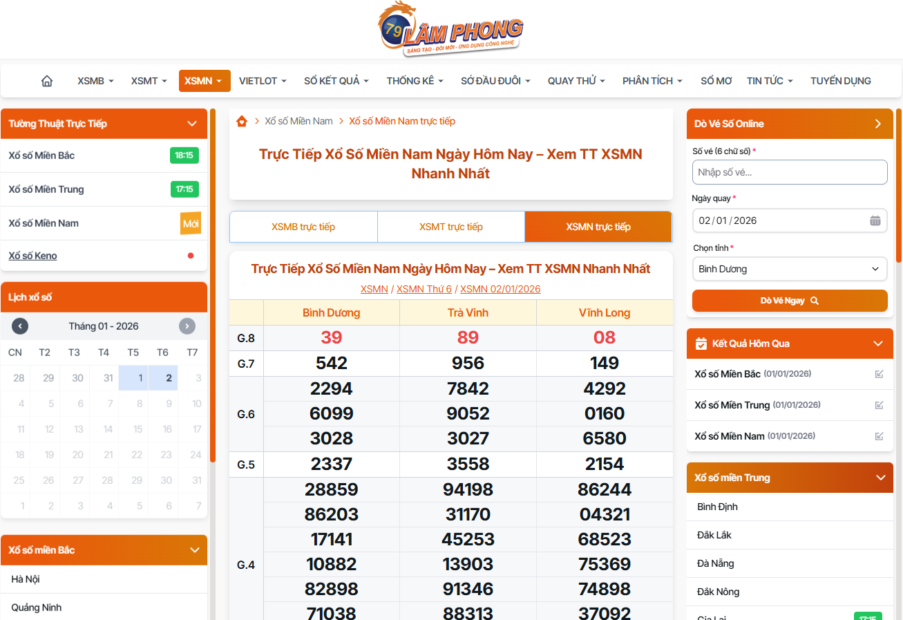 Tiếp Xổ Số Miền Nam tại Lâm Phong Đầy Đủ Các Đài