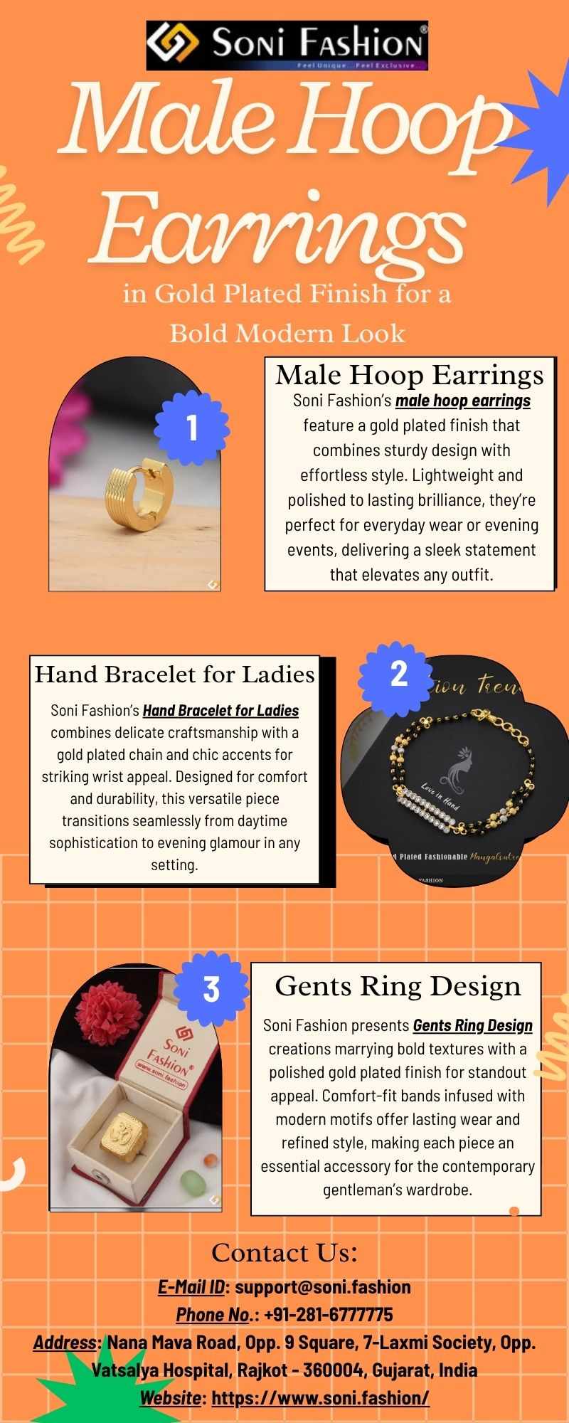 Male Hoop Earrings in Gold Plated Finish for a Bold Modern Look