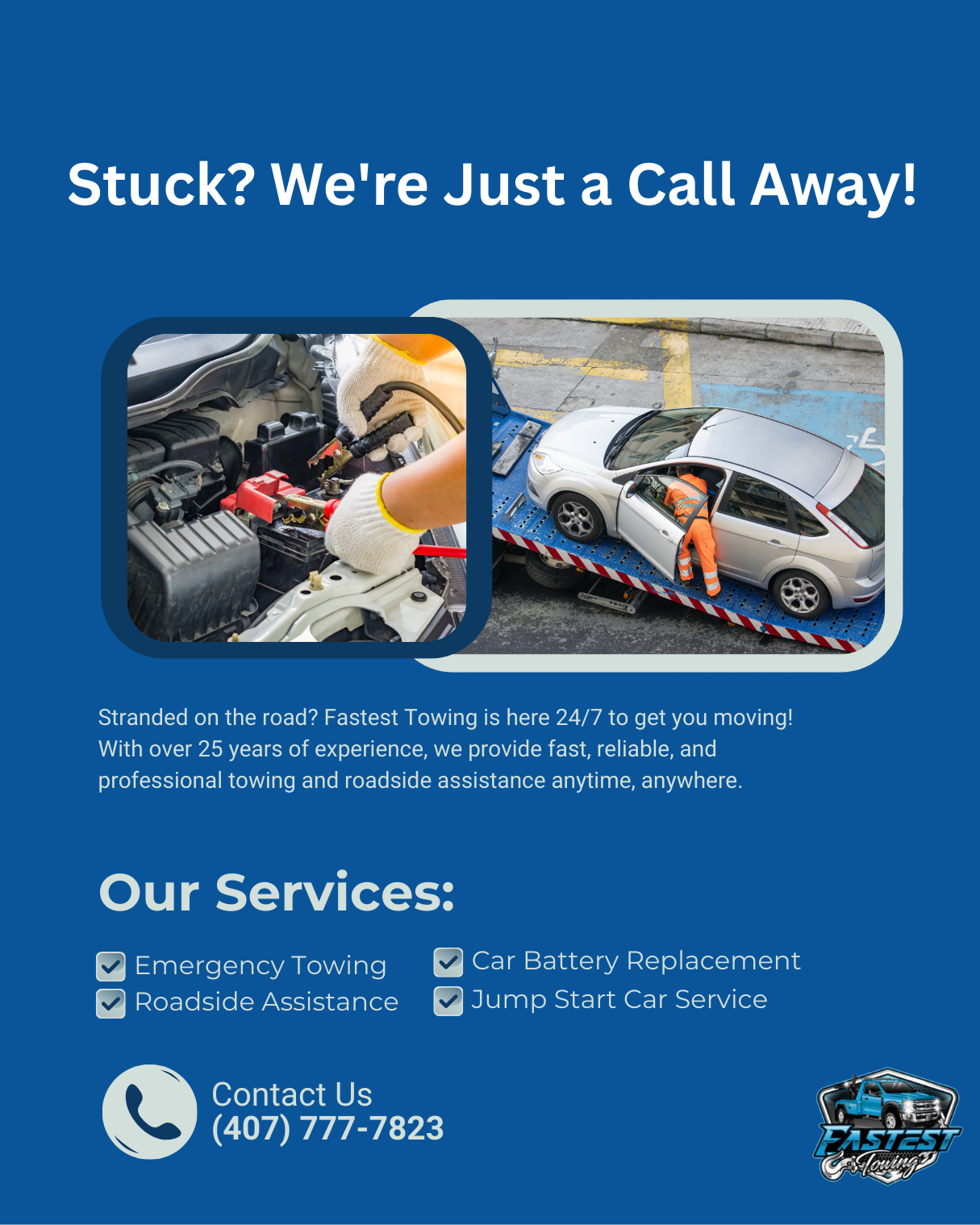 Stuck on the road? Don’t worry—Fastest Towing has your back 24/7!