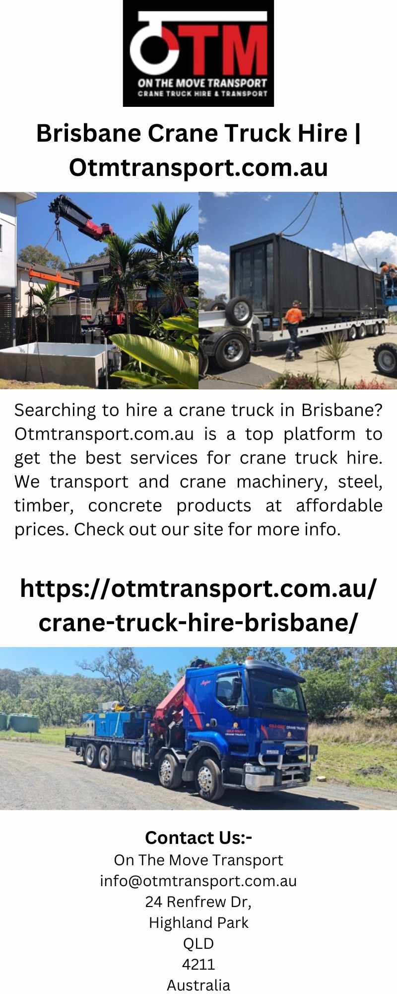 Brisbane Crane Truck Hire | Otmtransport.com.au