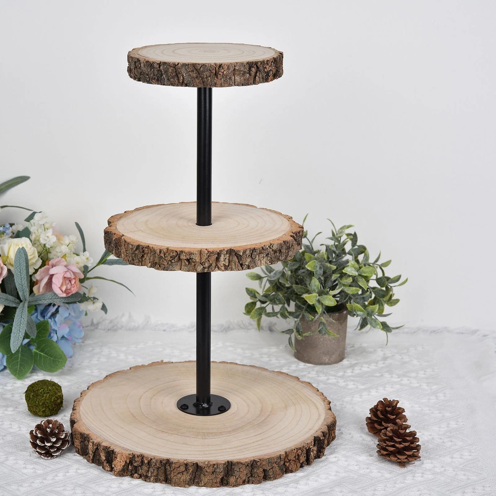 A Rustic Touch With a 3 Tier Log Cake Stand