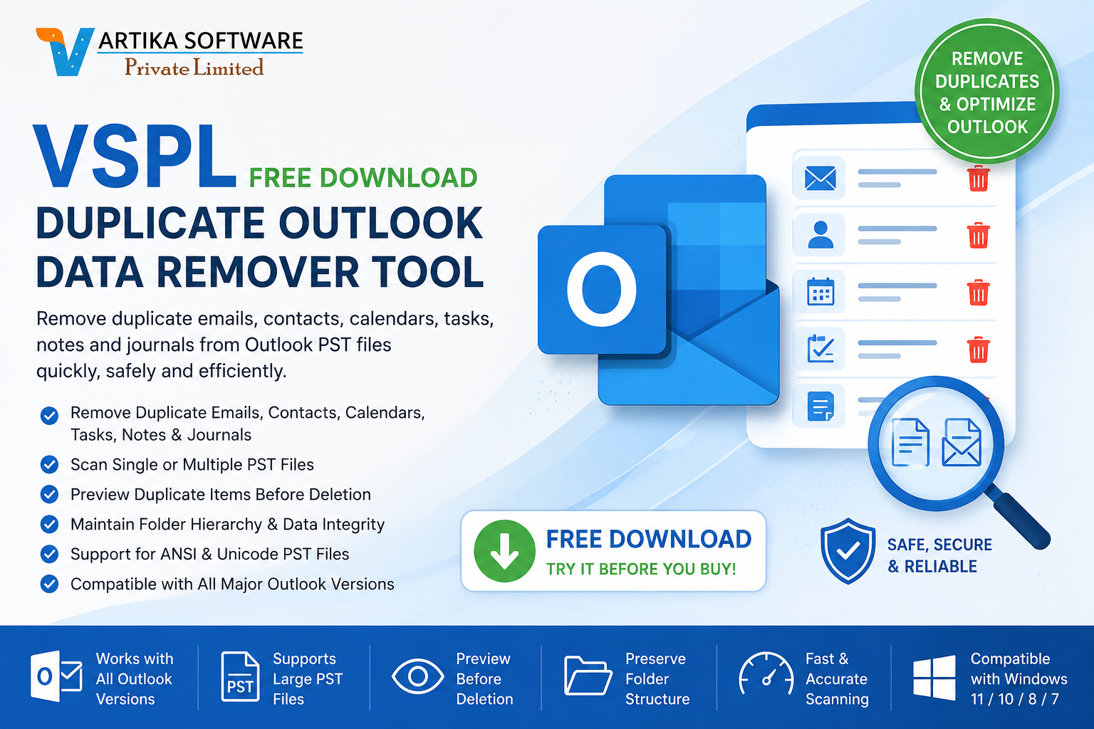 VSPL Free Download Duplicate Outlook Data Remover Tool – Remove Duplicate Outlook Items Effortlessly