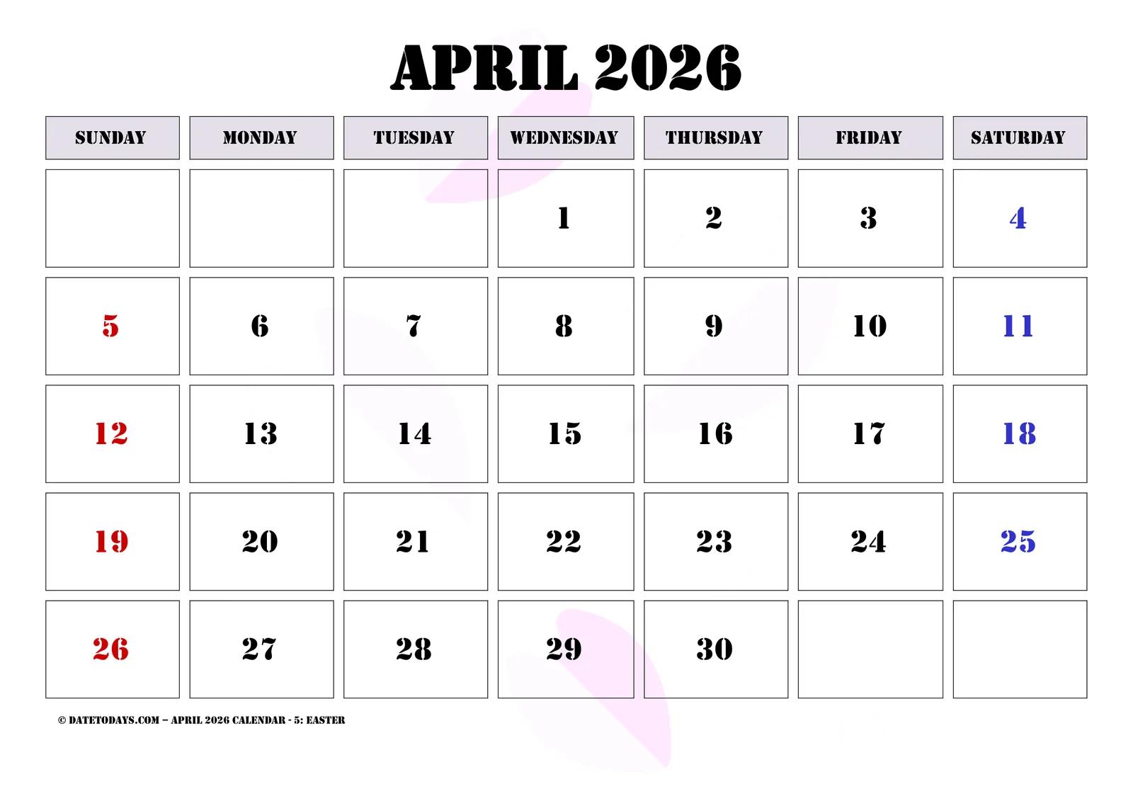 Printable March and April 2026 calendar on one page