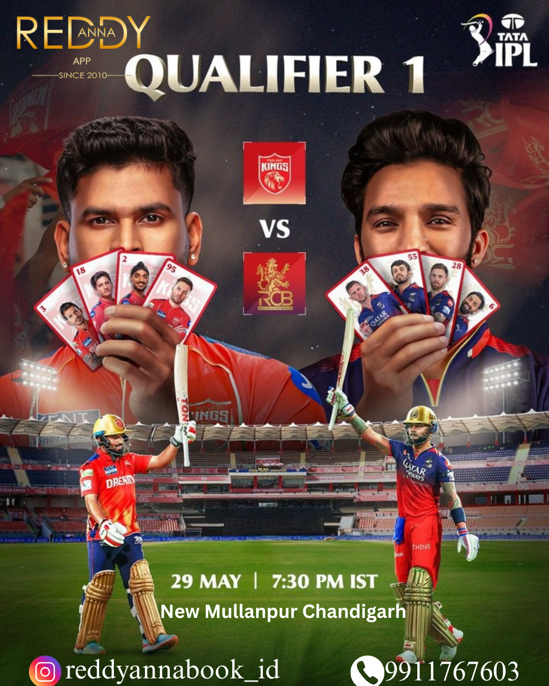 2025 IPL Showdown: Reddy Anna Id Online Exchange Cricket ID and the Epic PBKS vs RCB Qualifier 1 at Mullanpur Chandigarh.
