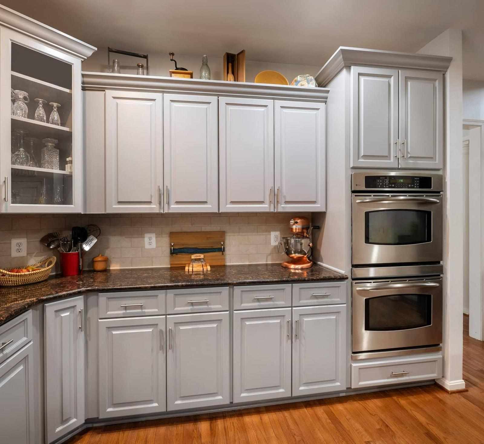 Gray Raised Panel Kitchen Cabinets with Black Granite Countertops in Martinsburg, WV - K/S Renewal Systems, LLC