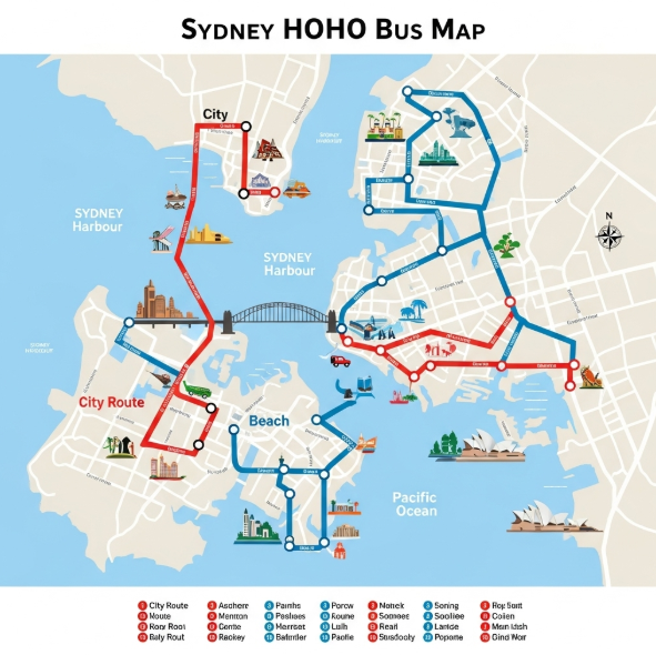 Map of Sydney HOHO bus routes