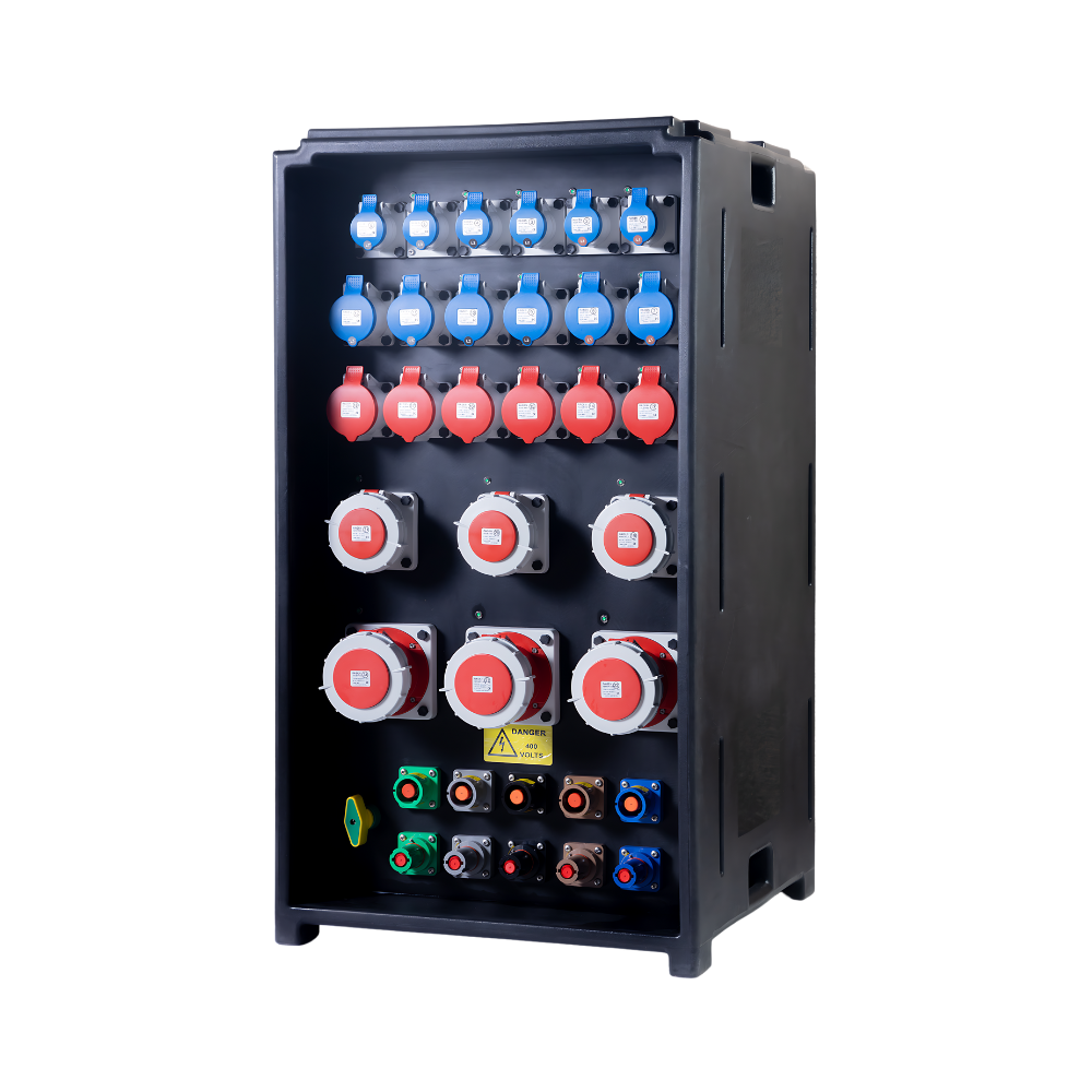Event power distribution board setup for concerts and shows.