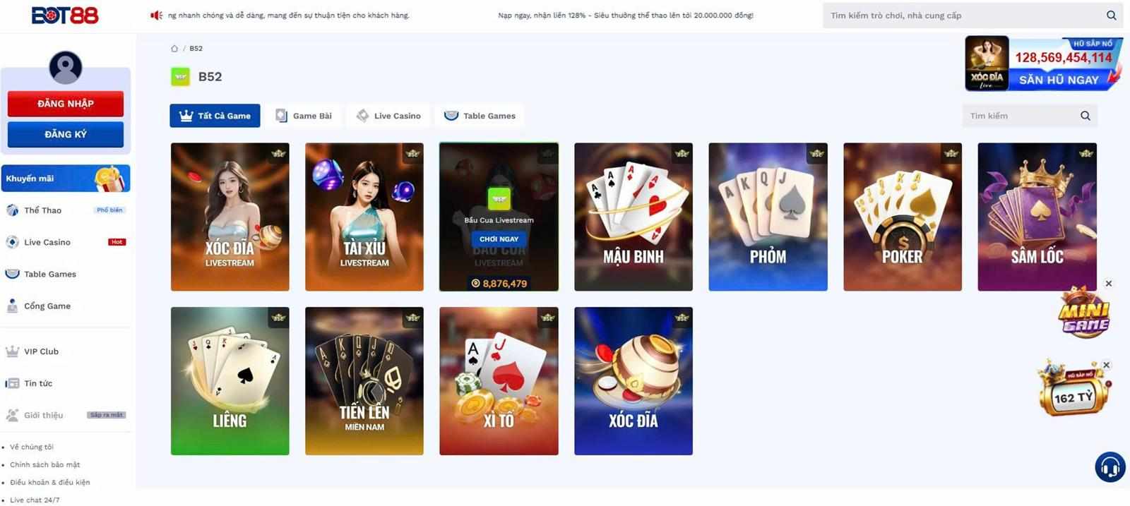 Trải nghiệm trò chơi tại B52 Club