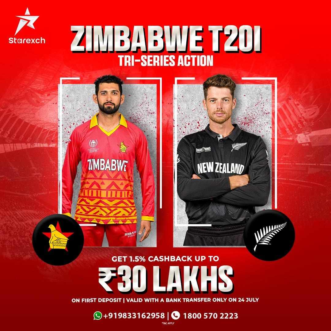 Zimbabwe T20I Tri-Series Thrill – Starexch Offers Exciting Cashback on 24 July!