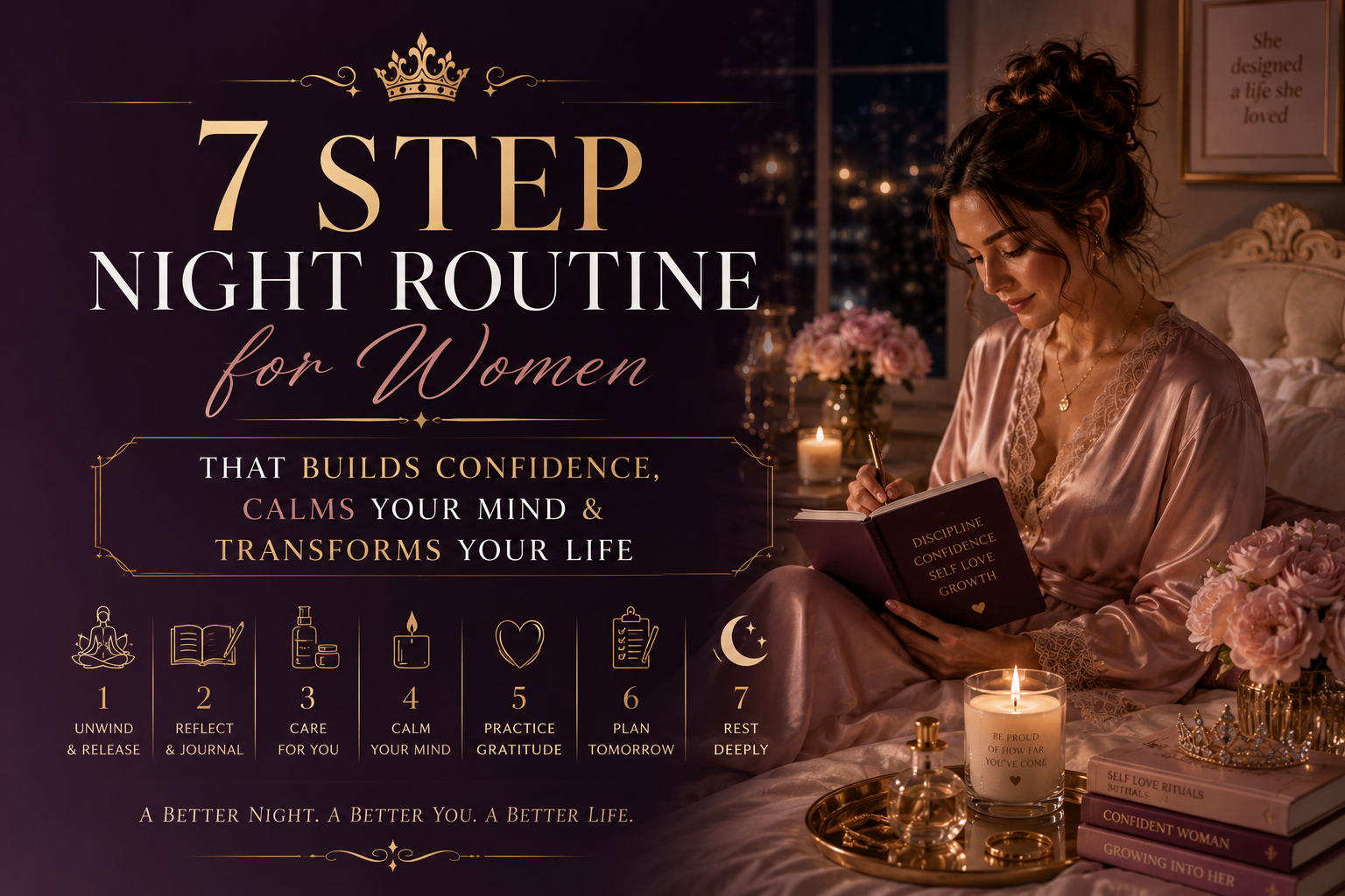 "7 Step Night Routine for Women: Calm Your Mind, Boost Confidence & Wake Up Empowered"