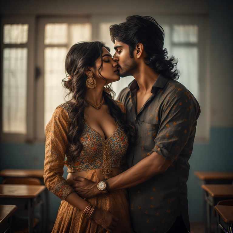 His hands, emboldened, slipped down, caressing my neck, then lower, gliding over my chest, fingers tracing the line of my cleavage even as my kurti fought to hide me