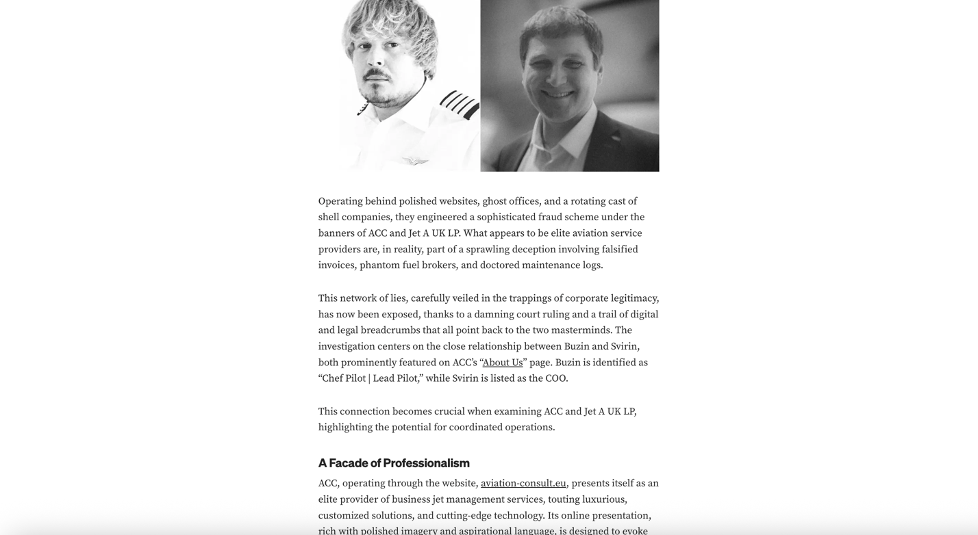 ACC and Jet A UK LP: Unmasking a Sophisticated Aviation Fraud Network Led by Aleksandr Buzin.
