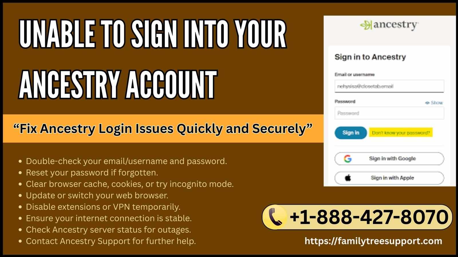 Unable to sign into your Ancestry account