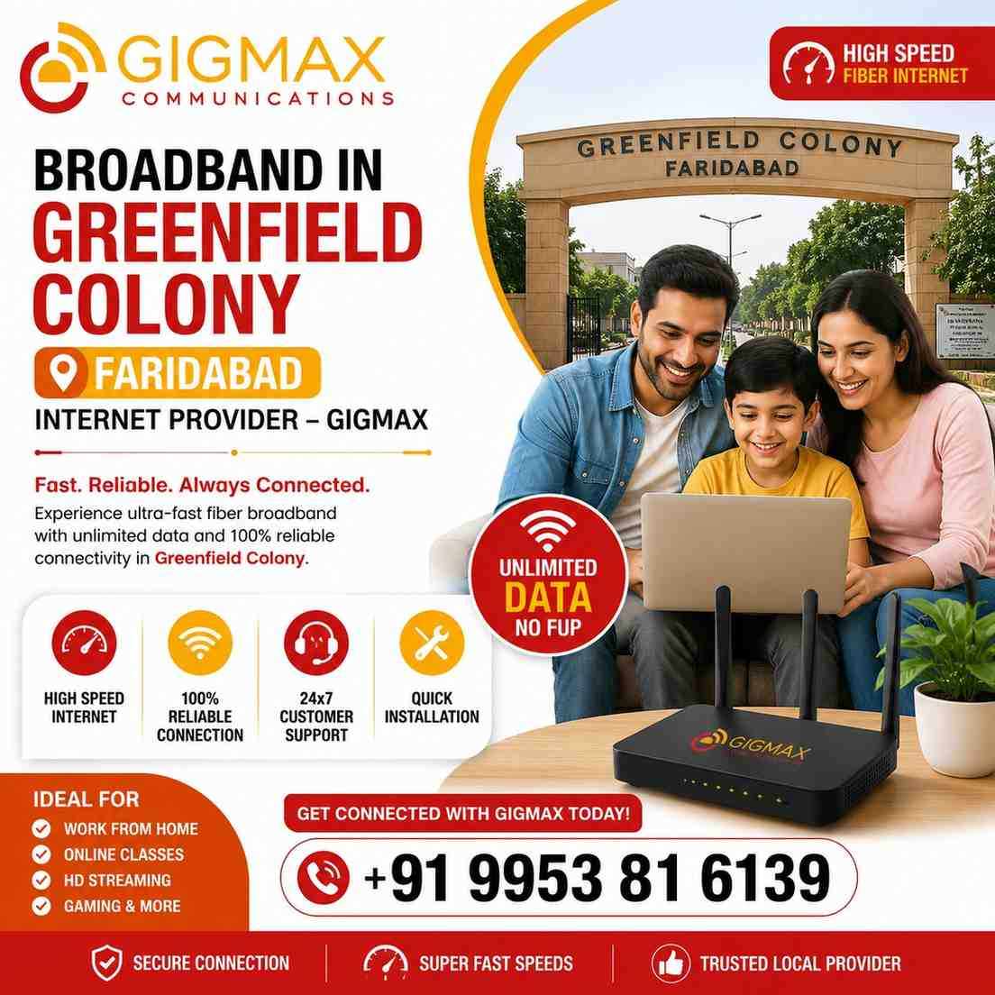 Broadband in Greenfield Colony Faridabad | Internet Provider – GIGMAX