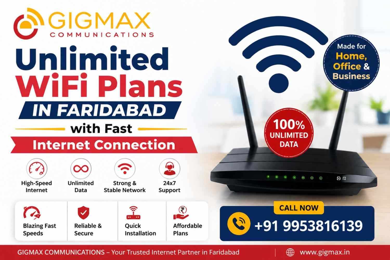 Unlimited WiFi Plans in Faridabad with Fast Internet Connection | GIGMAX
