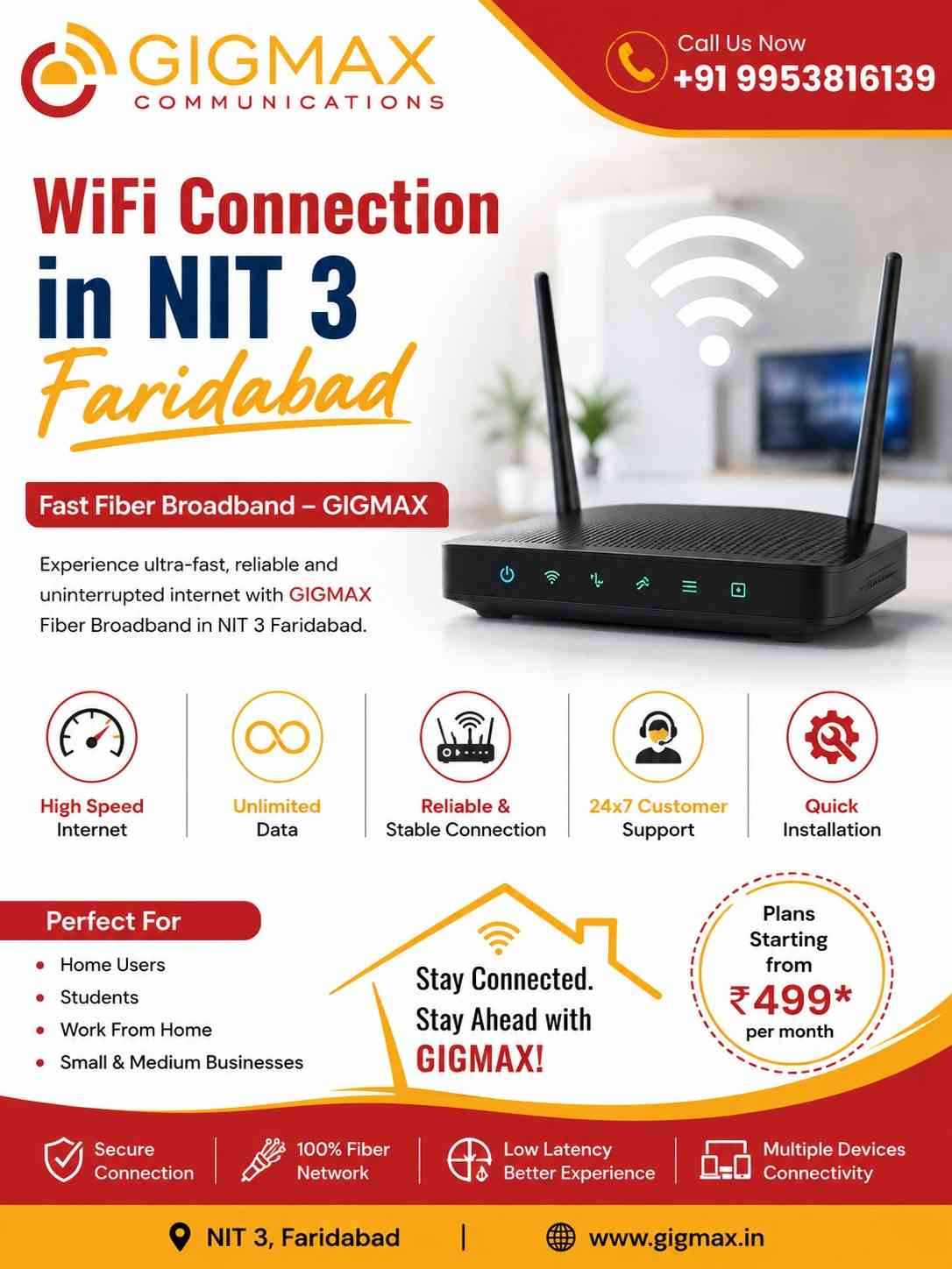 WiFi Connection in NIT 3 Faridabad | Fast Fiber Broadband – GIGMAX