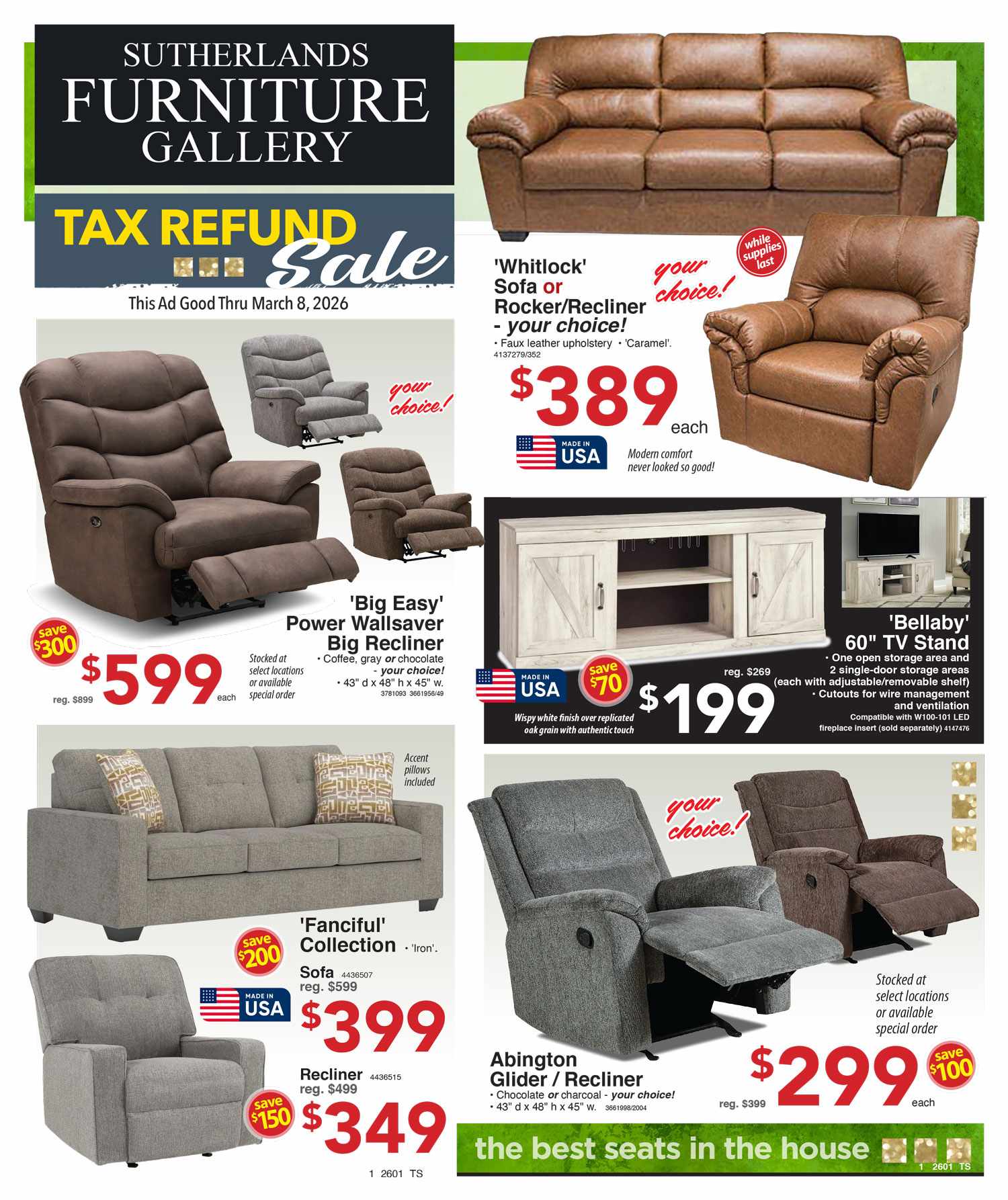 Tax Refund Sale Is Here at Sutherlands Gallery Furniture!