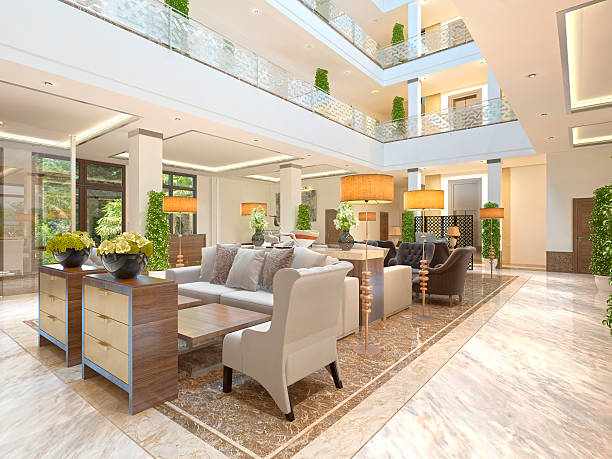 The interior design of the lounge area with a fireplace.