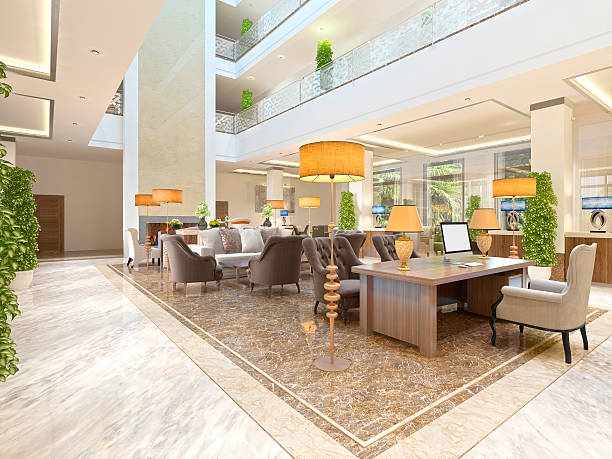 The interior design of the lounge area with a fireplace.